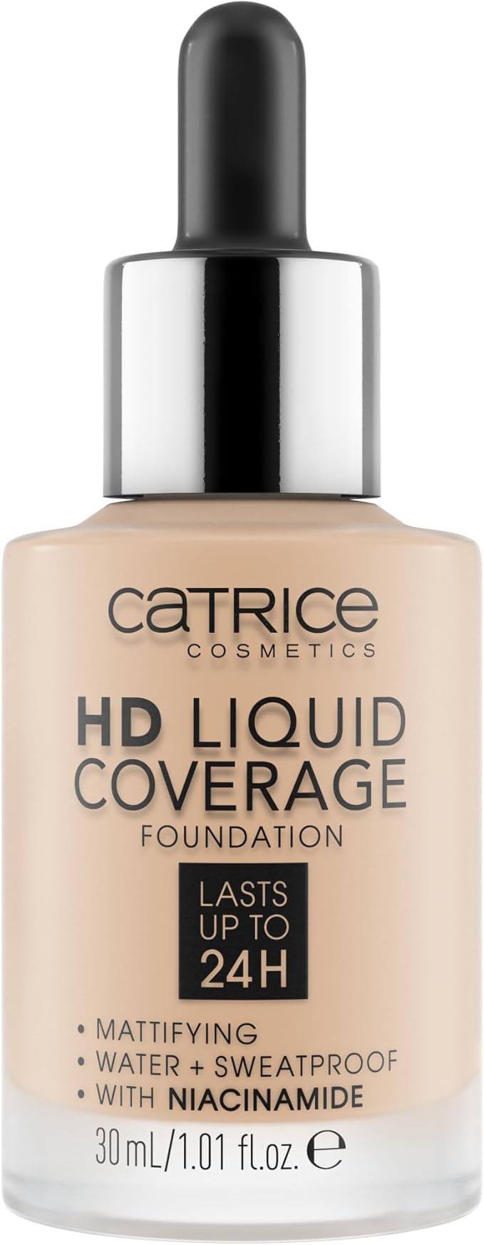Catrice Podkład HD Liquid Coverage, długotrwały, matujący, matowy (30ml) | Wysokie krycie, długotrwałość, matujące, płynny podkład, brak efektu maski