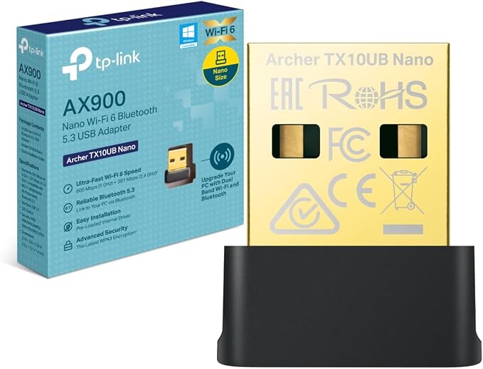 TP-Link Archer TX10UB Nano WLAN Bulh adapter do PC, Wi-Fi 6 AX900, Dual Band WLAN Stick, Bluetooth 5.3, rozmiar nano WPA3, MU-MIMO, kompatybilny tylko z Windows 11/10