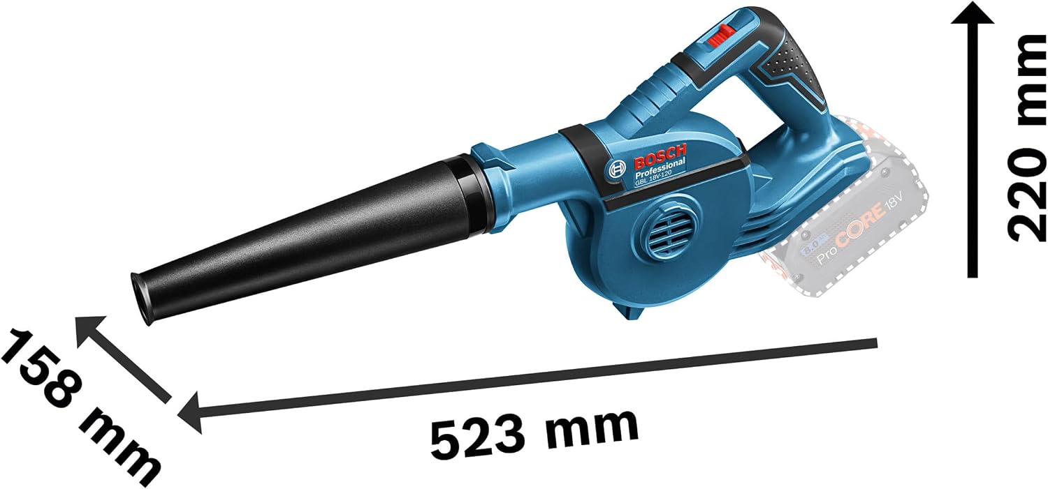 Bosch Professional system 18V: akumulatorowa dmuchawa GBL 18V-120 (prędkość przepływu powietrza do 270 km/h) - obrazek 4