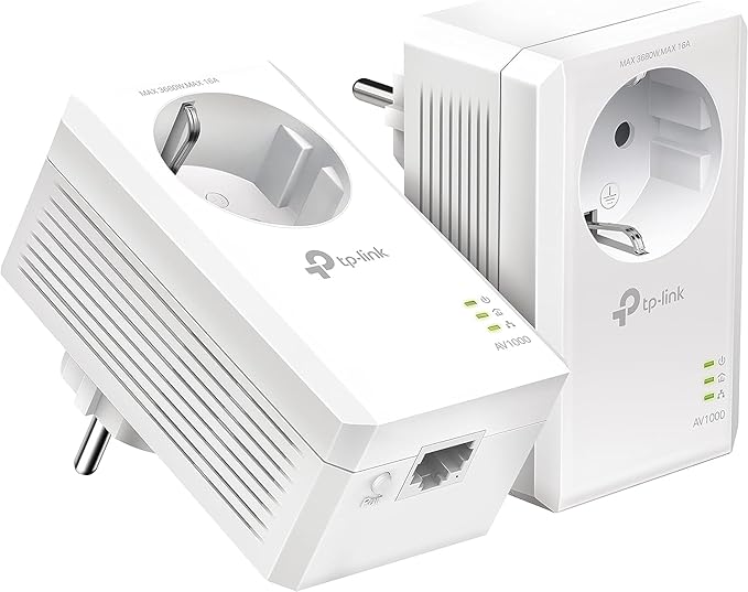 TP-Link TL-PA7017P KIT – Zestaw Powerline AV1000 z gniazdem, port Gigabit, Plug & Play, do 1000 Mb/s, idealny do streamingu 4K i gier przewodowych