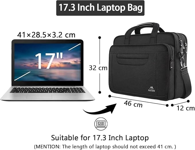 MATEIN wodoodporna męska aktówka na laptopa | duża torba na komputer, wielofunkcyjna torba biznesowa na ramię dla mężczyzn i kobiet, czarna - obrazek 4