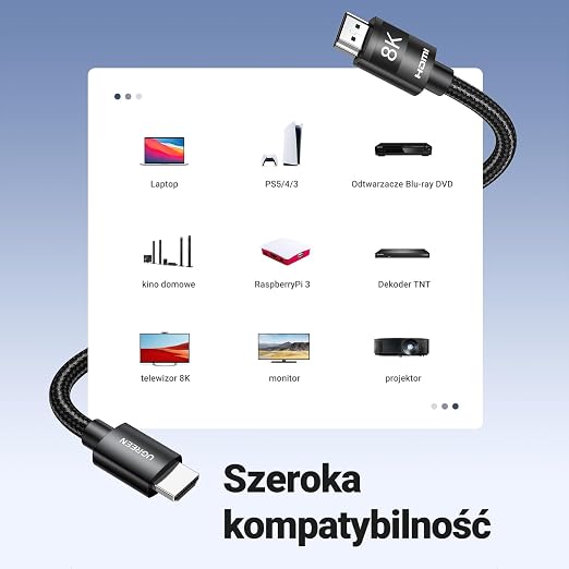 UGREEN HDMI 2.1 Kabel, Certyfikowany, 8K@60Hz, 4k@240Hz/120Hz, 48Gbps, 3M | High Speed Kabel, UHD, obsługuje HDR10+, eARC, VRR, ALLM, Oplot Nylonowy, kompatybilny z PC/Tryb Gry/TV/Soundbar - obrazek 5