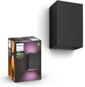 Philips Hue Resonate White and Color Ambiance Zewnętrzna Lampa Ścienna LED (czarna), Kinkiet Zewnętrzny z Paletą 16 mln Kolorów i Możliwością Ściemniania, Smart LED Sterowane Aplikacją