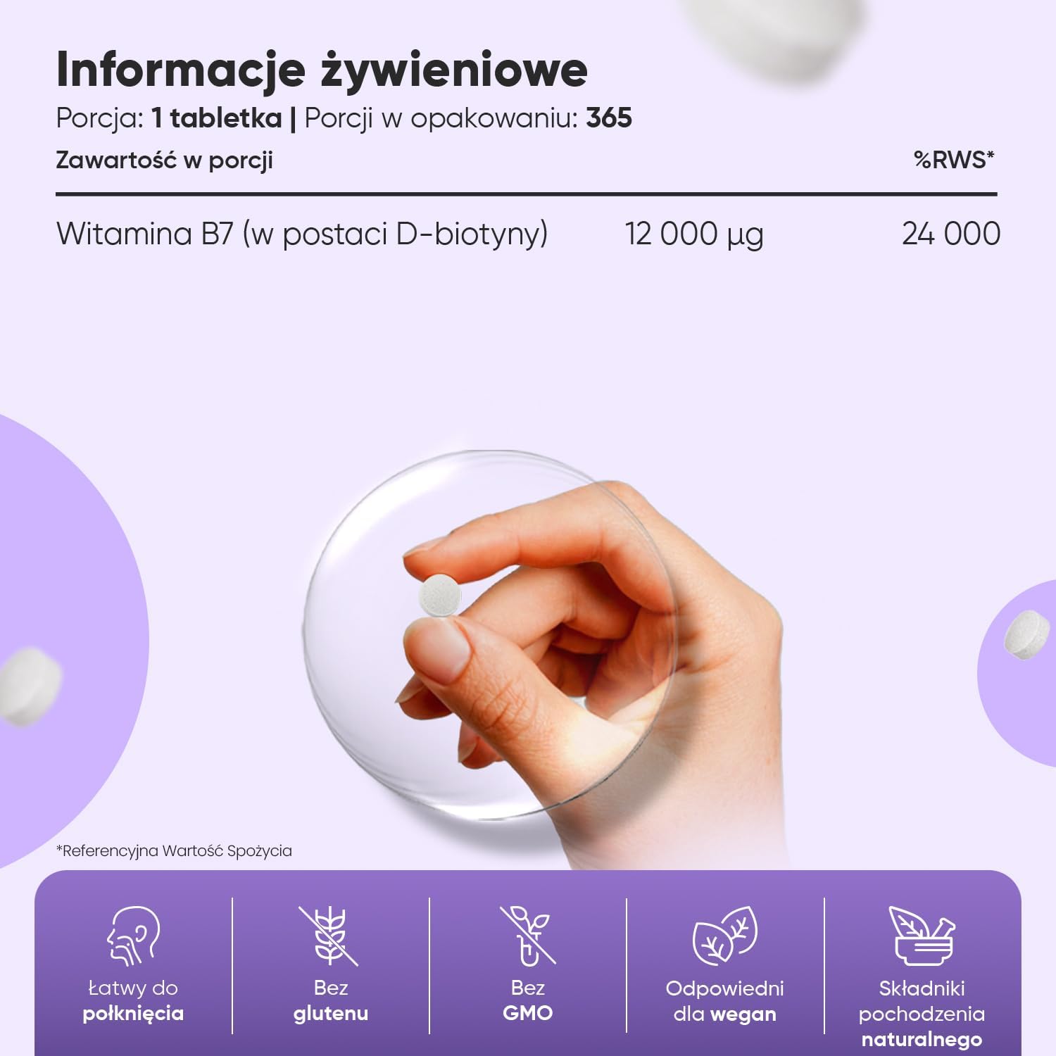 Biotyna 12 000 mcg 365 tabletek suplementu witaminy B7 dla kobiet - obrazek 4