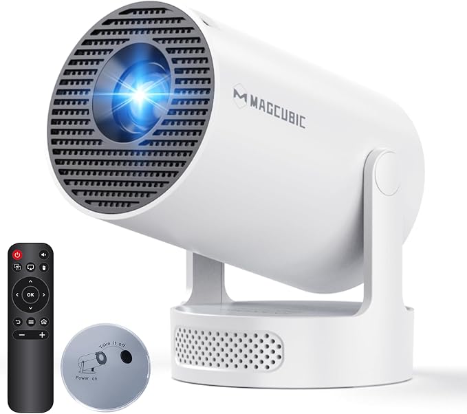 Magcubic Mini Projector 4K HY300pro+, Supports Smart Projector Android 14 | Car Keystone Correction, Projector 4K Home Cinema with WiFi 6 BT 5.4, 180° Rotation, 5 W Speaker