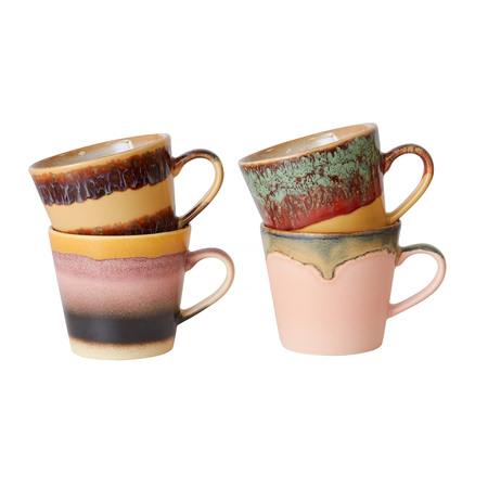 HKliving - Zestaw 4 kubków ceramicznych Cappuccino 70s Vista 330ml