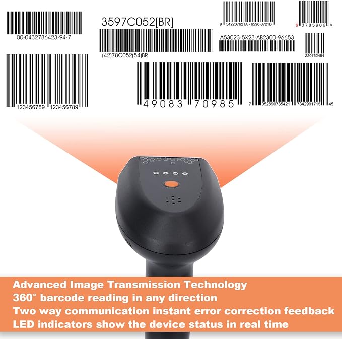 Skaner Kodów Kreskowych, Ręczny Bezprzewodowy Bezprzewodowy Czytnik Kodów Kreskowych 2D Barcode AI Intelligent Voice Broadcast Scanner z Odbiornikiem dla Supermarketu - obrazek 3