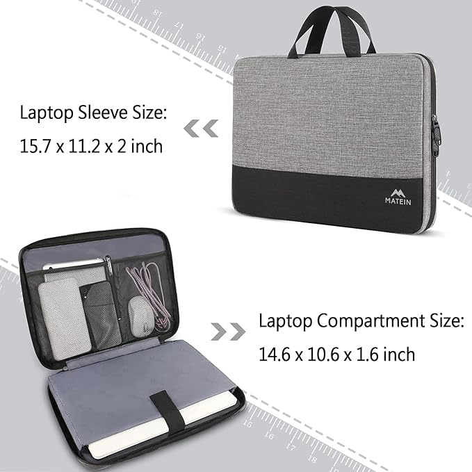 MATEIN Etui na laptopa, wodoszczelna torba na laptopa | etui ochronne z uchwytem, etui na laptopa, 17,3 cala, Szary - obrazek 3
