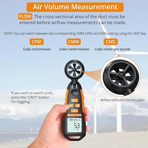 Neoteck Ręczny anemometr Cyfrowy miernik prędkości wiatru CFM Tester - obrazek 4