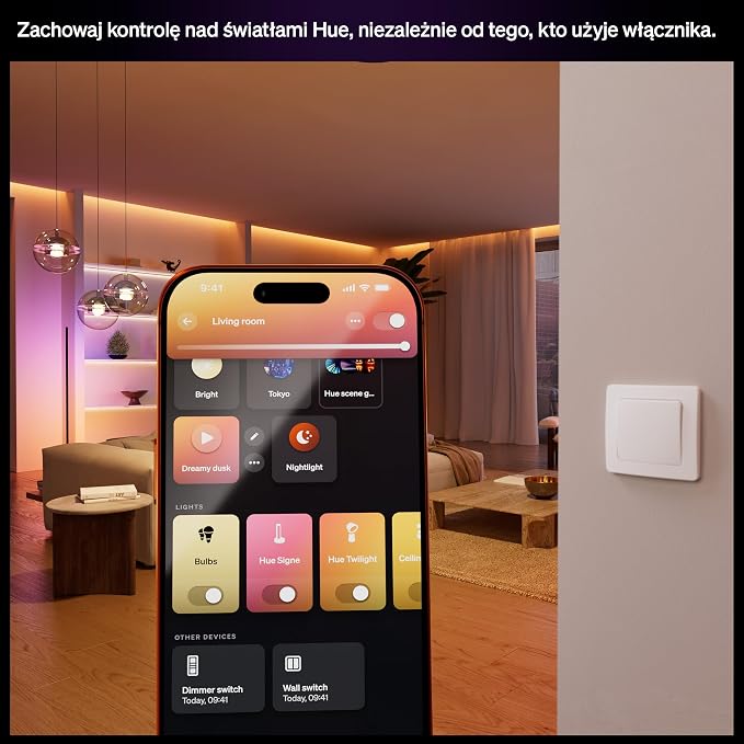 Philips Hue Przewodowy Przełącznik Ścienny, 2 szt., Dostęp do Świateł Hue, Konfigurowalne Sterowanie, Bez Baterii, Niezawodne Połączenie, Aplikacja, Kontrola Głosowa, Apple Home, Google Home, Alexa - obrazek 3