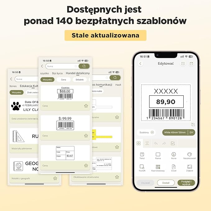 SUPVAN T50M Pro Drukarka Etykiet Bluetooth z Wodoodpornych Etykiet | 660+ Ikon, 50+ Ramkami, 30+ Czcionek, Dla Androida i iOS, Obsługuje Etykiety o Szerokości 20–50 mm, Do Szkoły, Biura i Domu - obrazek 6