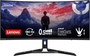 Lenovo Legion R34w-30-34-calowy zakrzywiony ekran gier z Eyesafe (WQHD, VA, 180Hz, 0.5ms, HDMI+DP, kabel DP, AMD FreeSync, głośniki) regulacja nachylenia – czarny