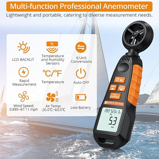 Neoteck Ręczny anemometr Cyfrowy miernik prędkości wiatru CFM Tester - obrazek 2