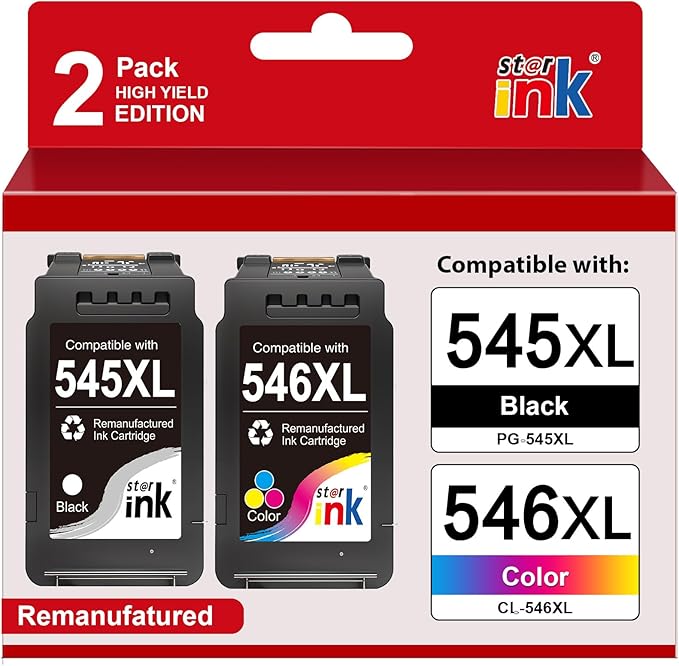 PG-545/CL-546 XL wkłady do drukarek Canon 545 546 XL Multipack do Canon pixma mx495 ts3350 kartridże do Canon tr4550 TS3450 TS3351 MG3050 TR4650, czarny, kolor, 2 sztuki w opakowaniu