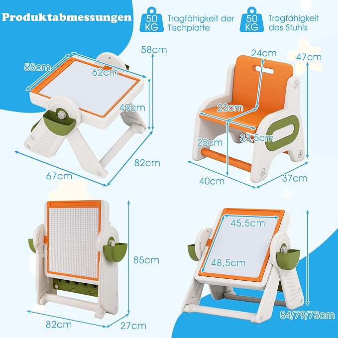 COSTWAY Stół dziecięcy 6 w 1 z krzesłem - obrazek 7