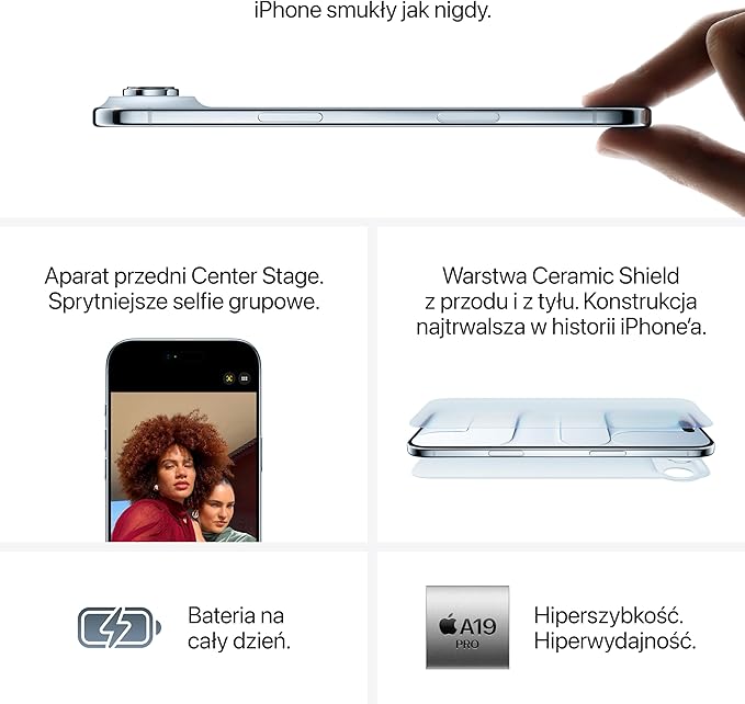 Apple iPhone Air 256 GB: Najsmuklejszy iPhone w historii z wyświetlaczem 6,5 cala z technologią ProMotion do 120 Hz, mocarnym czipem A19 Pro i baterią na cały dzień; Jasne złoto - obrazek 5