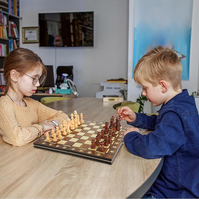 Drewniany zestaw szachowy 3 w 1 szachy magnetyczne - obrazek 2