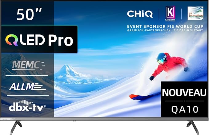 Telewizor Google QLED 4K UHD CHIQ 50QA10 50 cali HDR10, VRR i ALLM Ultracienki, bezramowe dwuzakresowe audio Dolby Wi-FI