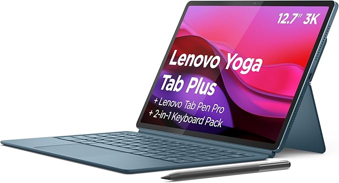 Lenovo Yoga Tab Plus tablet 12,7" 3K (Qualcomm Snapdragon 8 Gen 3, 16 GB RAM, 256 GB UFS 4.0, 144 Hz, Wi-Fi 7, Bluetooth 5.4, Android 14) Tidal Teal, w zestawie klawiatura + długopis