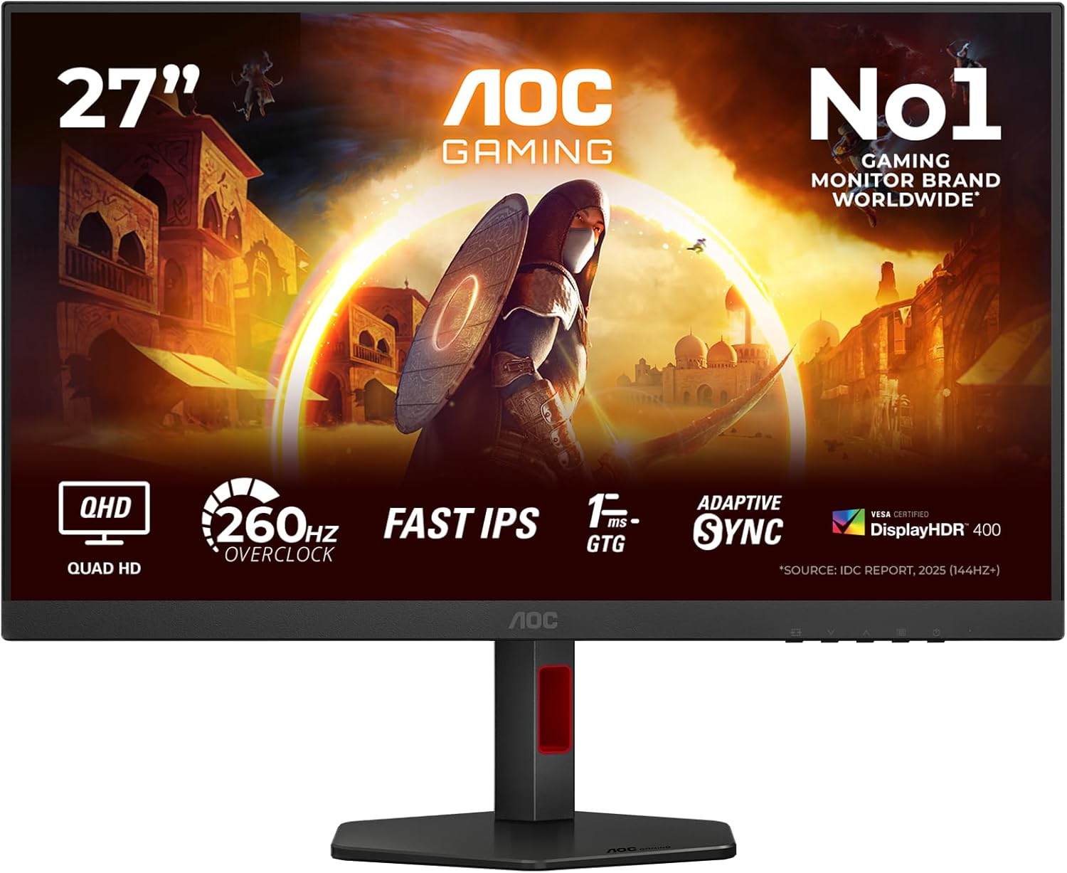 AOC Gaming Q27G4ZR - 27-calowy monitor Quad HD, 240 Hz, 1 ms, G-Sync, HDR400 (2560 x 1440, 2 x HDMI 2.0, DisplayPort 1.4) czarno-czerwony - obrazek 3