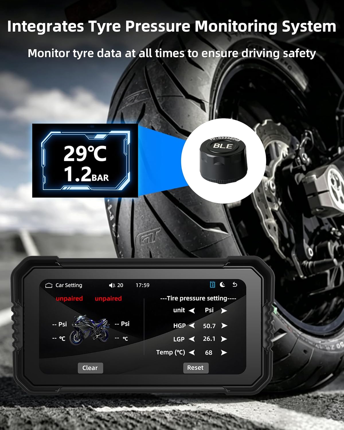 Jansite 6 25-calowy wyświetlacz motocyklowy Carplay z TPMS - obrazek 3