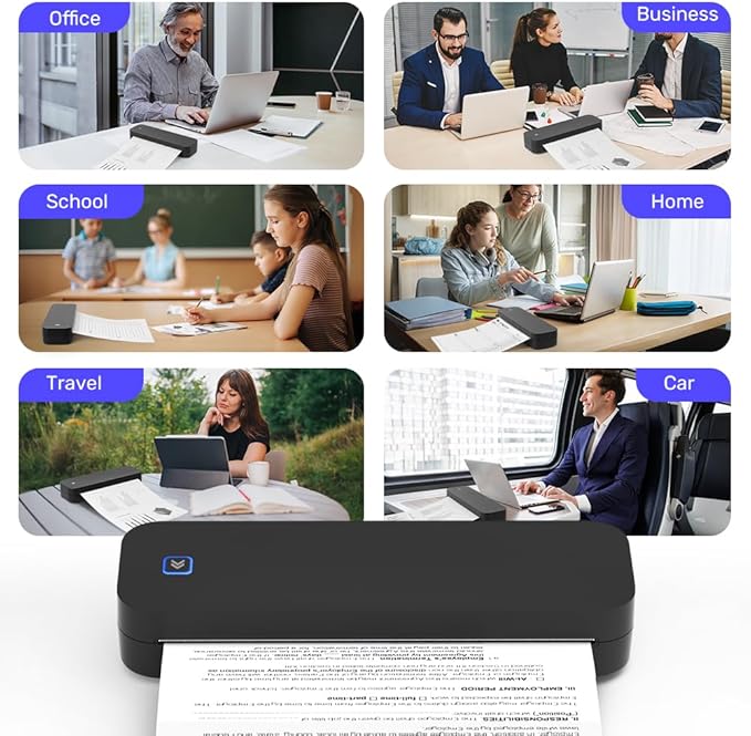 OFFCUP Drukarka mobilna A4 do użytku w podróży, termiczna drukarka Bluetooth A4, przenośna drukarka mała bez atramentu, kompatybilna z Androidem i iOS, drukarka podróżna obsługująca termopapier, do - obrazek 7