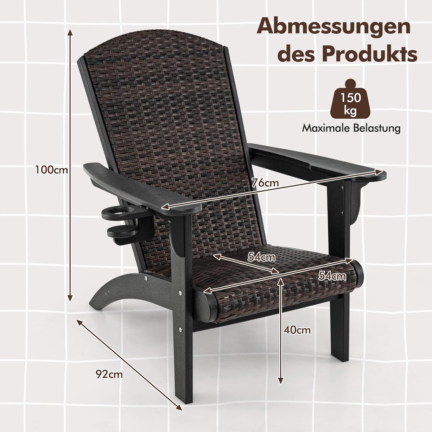 COSTWAY Adirondack krzesło z uchwytem na napoje - obrazek 4