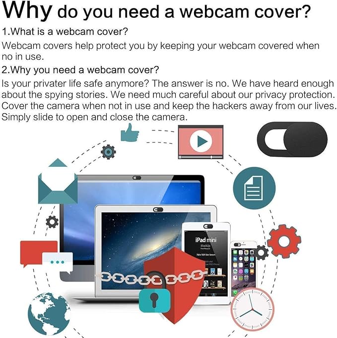 ivoler 3-pak osłona kamery internetowej do ochrony prywatności, ultracienka osłona kamery internetowej 0,04 cala do laptopa, komputera stacjonarnego, komputera, tabletu, smartfona i innych - (czarna) - obrazek 3