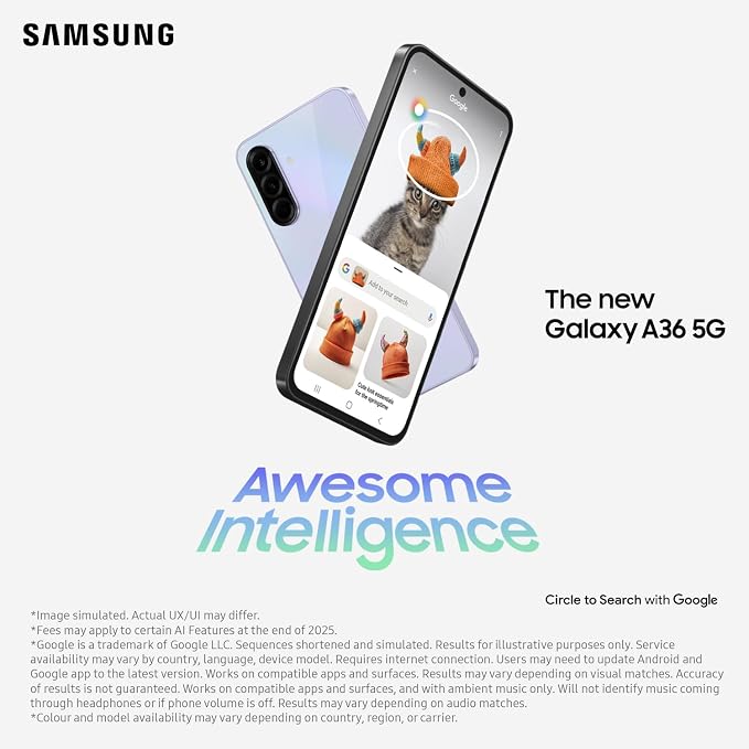 SAMSUNG Galaxy A36 5G A Series telefon komórkowy, niesamowita inteligencja, wyświetlacz 6,7 cala, długa żywotność baterii, super szybkie ładowanie, 128 GB pamięci, czarny - obrazek 4