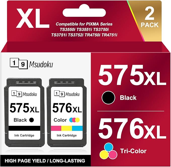 PG-575XL CL-576XL Wkłady Kompatybilny z Canon 575 576 XL wkładami | Kompatybilny z Canon PIXMA TS3550i TS3551i TS3750i TS3751i TS3752i TR4750i TR4751i TR4755i TR4756i (1 czarny 1 kolorowy )