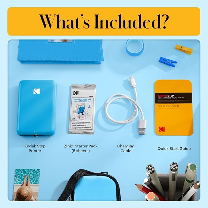KODAK Step Natychmiastowa Drukarka Zdjęć do Smartfona - Przenośna Mini Kolorowa Bezprzewodowa Drukarka - Zdjęcia Zink 2x3” z Klejem - Bluetooth z iOS i Android - Aplikacja do Edytowania - Niebieska - obrazek 4
