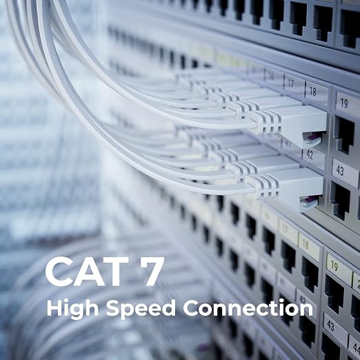 deleyCON 10m Płaski CAT7 Kabel Sieciowy (Cat 7 z 10 Gbit/s) Gigabit LAN - RJ45 Ethernet Patchkabel Kabel Instalacyjny Płaski - do Internet Switch Router Modem Patchpanel - Biały - obrazek 6