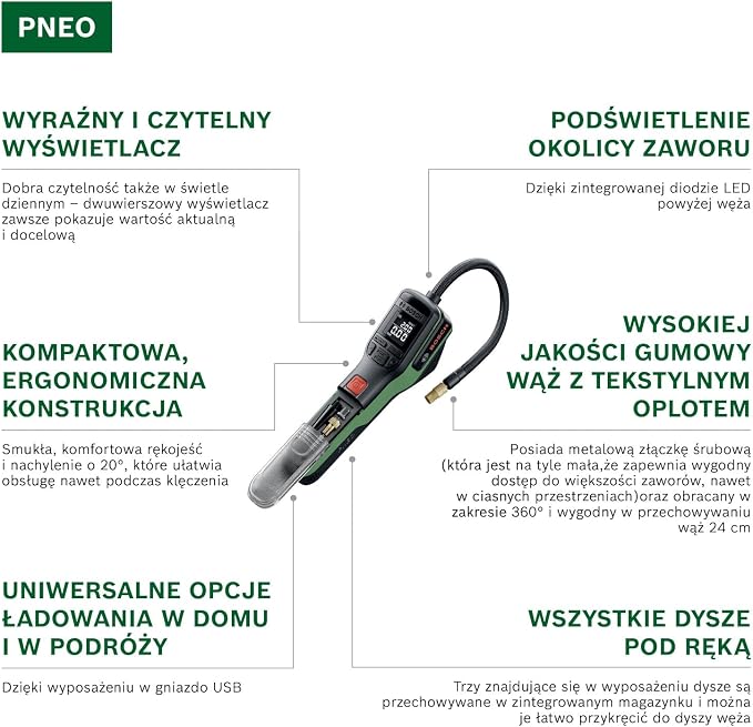 Bosch PNEO Akumulatorowa pompka pneumatyczna (z zestawem adapterów ciśnieniowych, akumulatorem 4V i torbą materiałową) - obrazek 3