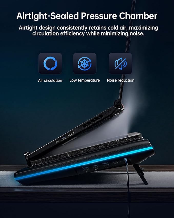 llano V12 Ultra Chłodzenie Laptop z Inteligentną Kontrolą Oprogramowania, Podstawka Chłodząca z Wentylatorem RGB do Laptopa Gamingowego, Wentylator Turbo 5.5", 3 Porty USB 3.0 do Laptopów 15.6"-19" - obrazek 4