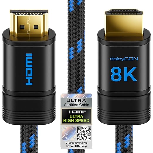 deleyCON 2m Kabel 8K HDMI 2.1b (48G, ULTRA Highspeed) z Certyfikatem, 8K@60Hz 4K@120Hz 2K@144Hz/165Hz EARC HDCP 2.3/2.2 - dla DTS:X Dynamiczny HDR Dolby Atmos TV PS5 Xbox Soundbar Monitor