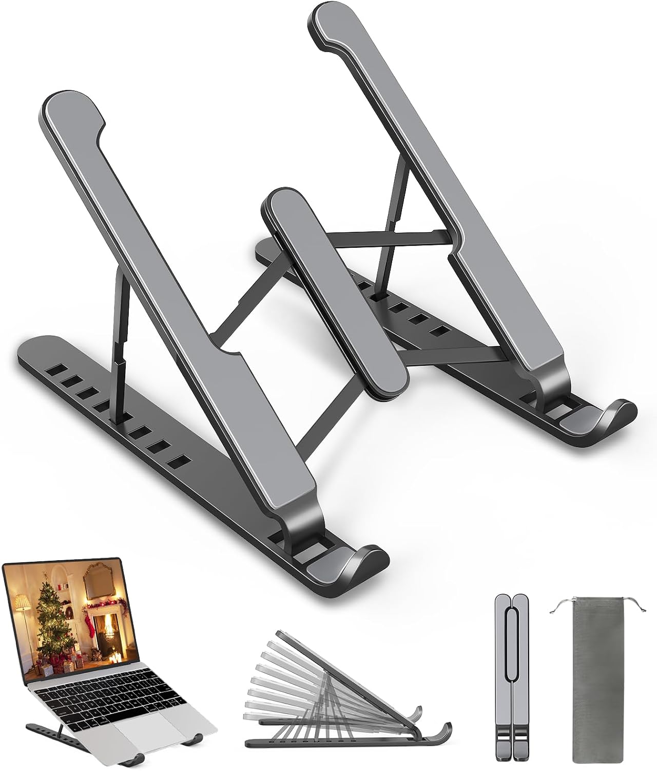 Stojak na laptopa z 8 regulowanymi stopniami | antypoślizgowy stojak na laptopa z tworzywa sztucznego i silikonu, kompatybilny z 10-15,6" - obrazek 2