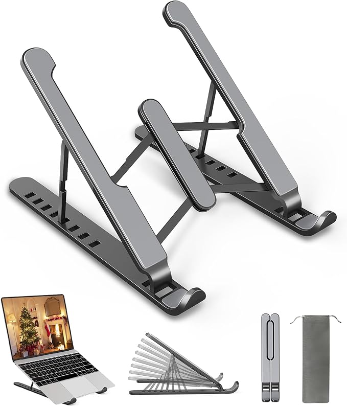 Stojak na laptopa z 8 regulowanymi stopniami | antypoślizgowy stojak na laptopa z tworzywa sztucznego i silikonu, kompatybilny z 10-15,6"