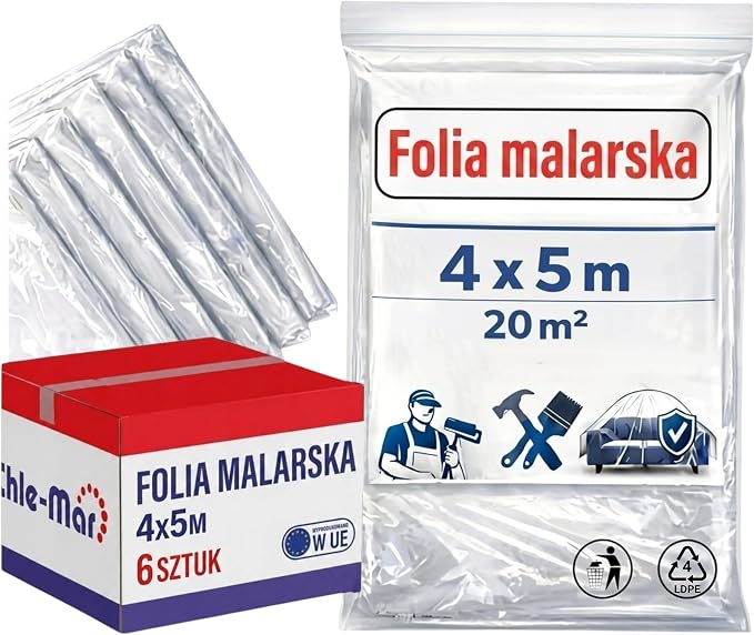Chle-Mar 6x Folia Malarska Ochronna 4x5 m 20 m² Transparentna folia