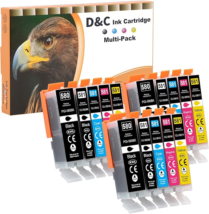D&C PGI-580 CLI-581XXL Wkłady atramentowes kompatybilne z Canon 580 581 XXL kartridżen do Canon Pixma TR8550 TS6350a TR8500 TS6150 TS6350 TS6250 TS6300 TS8251 TS8150 TS6151 TS9550 TS9551(15-szt.)
