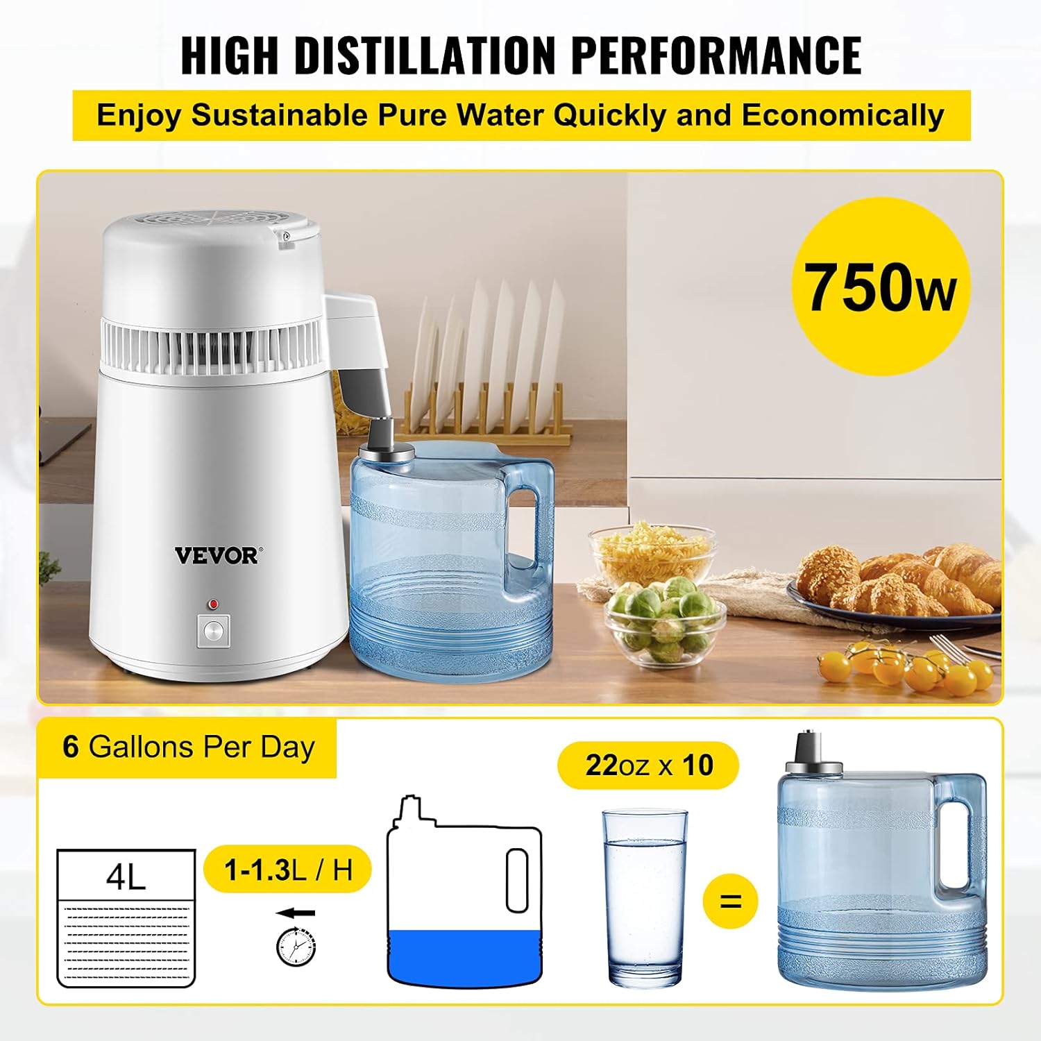 VEVOR Pure Water Distiller 4L Wewnętrzna Destylacja Wody ze Stali - obrazek 5