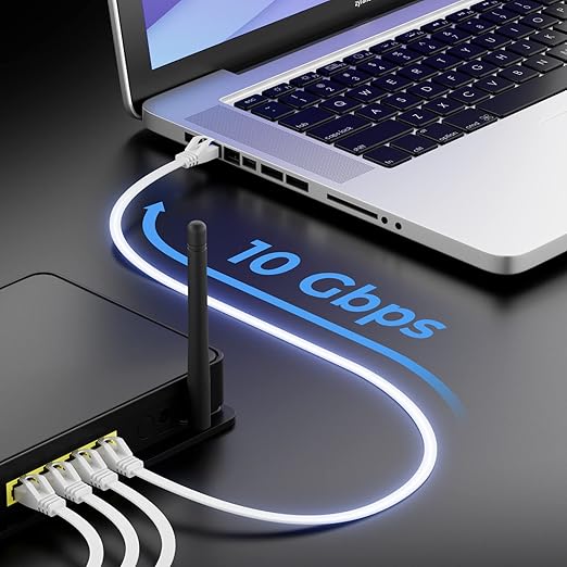 deleyCON 10m Płaski CAT7 Kabel Sieciowy (Cat 7 z 10 Gbit/s) Gigabit LAN - RJ45 Ethernet Patchkabel Kabel Instalacyjny Płaski - do Internet Switch Router Modem Patchpanel - Biały - obrazek 7