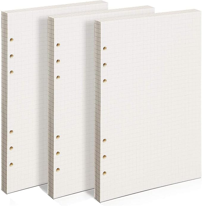 PALUDO 3 Opakowania A5 Kratkę Papieru Uzupełniającego, 135 Arkuszy A5 Papier Uzupełniający 6 Otworów Segregator Wkłady Wymienne do Notesów, Pamiętników, Rysowania