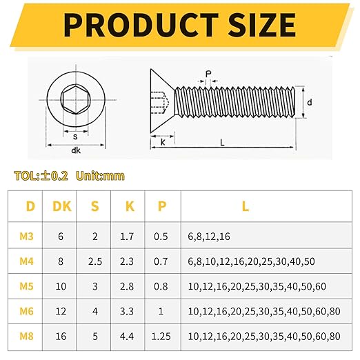 10 sztuk M8x25mm Śruby z Łbem Stożkowym Gniazdo Sześciokątne A2 304 - obrazek 3