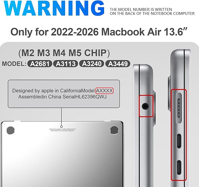 Etui na MacBook Air 13 cala M5 M4 M3 M2, Matowy Przezroczysty | 2026-2022, Przeświecający, Ultra-cienki Hard Case Cover Mac Book Air 13,6" A3449 A3240 A3113 A2681, Odporny na Zarysowania - obrazek 3