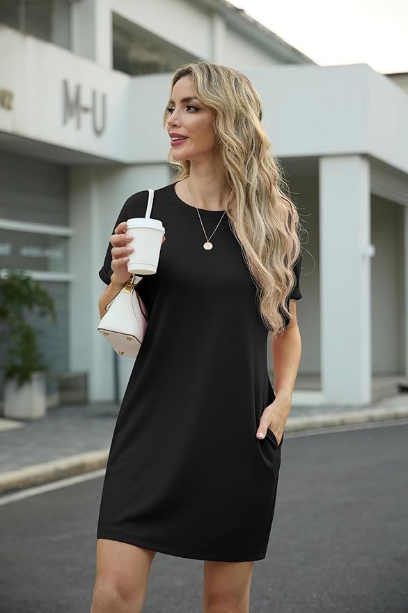 GRECERELLE Damska letnia mini sukienka z krótkim rękawem okrągły - obrazek 6