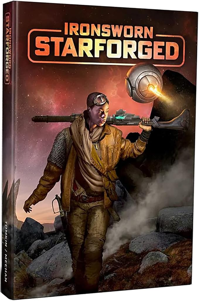 Ironsworn: Starforged - Deluxe Edition Rulebook - książka RPG w twardej oprawie, samodzielna przygoda, centrum człowieka, science fiction, 3 tryby gry (eskortowany, kooperacja, solo), 404 strony,