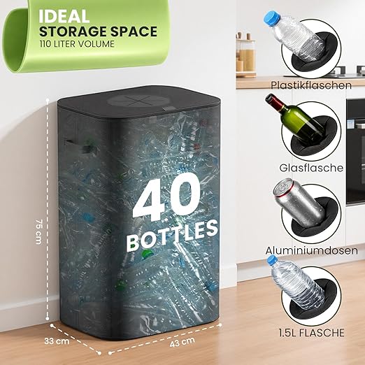 AIUNAOM 110L Duży Pojemnik na butelki z workiem do recyklingu - obrazek 3
