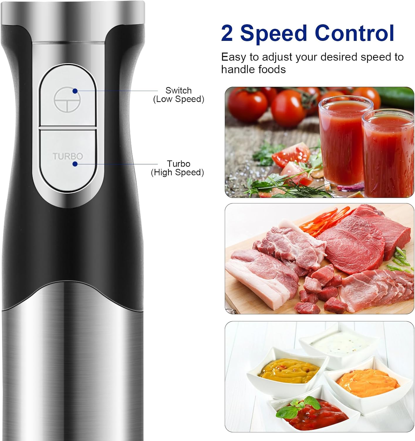 Blender ręczny 6 w 1 1200 W ze stali do zup i dań dla dzieci - obrazek 4