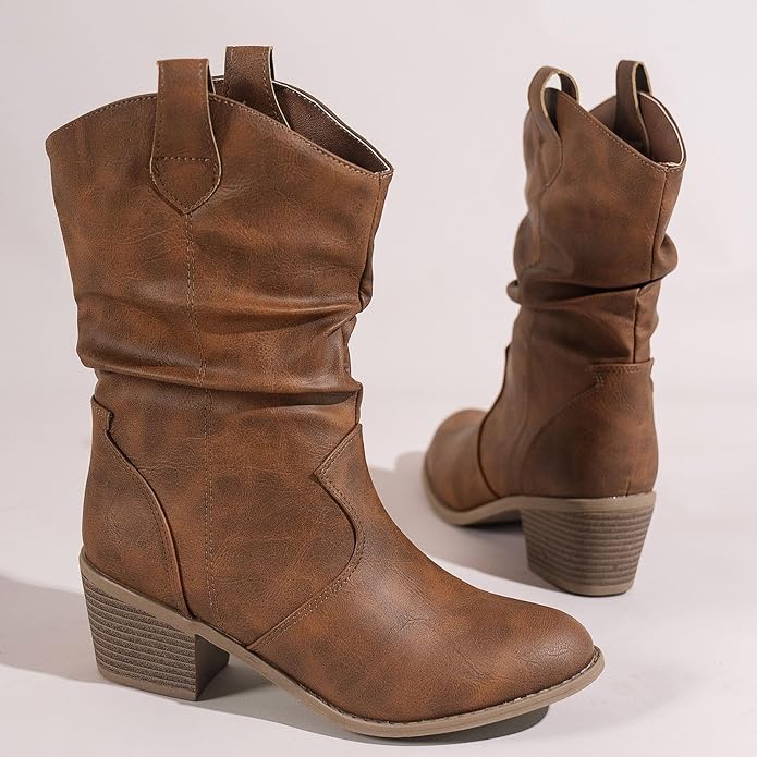 Kowbojskie buty dla kobiet szerokie łydki kowbojki botki fantazyjne - obrazek 7