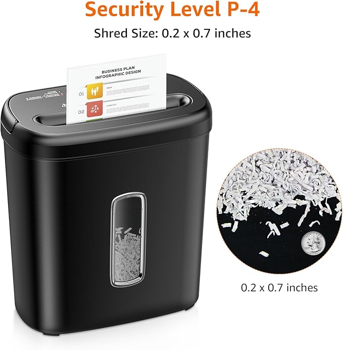 Amazon Basics Niszczarka do papieru o przekroju poprzecznym na 8 arkuszy, do papieru i płyt CD i kart kredytowych, 8 arkuszy, czarna - obrazek 5